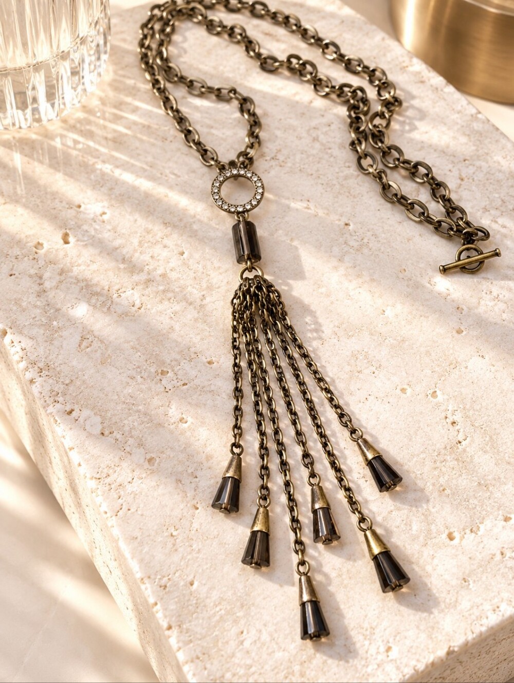 Joan Rivers Classics 37" Gold Tone Crystal Chain Tassel Necklace NWT